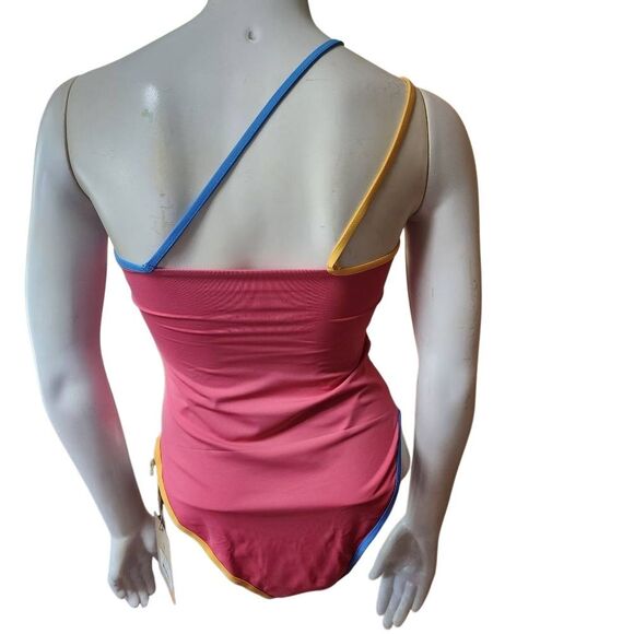 NWT Stone Fox Swim Honeycomb Sunset Pink Color Block Aloe One Piece Swimsuit (S) - Picture 6 of 7